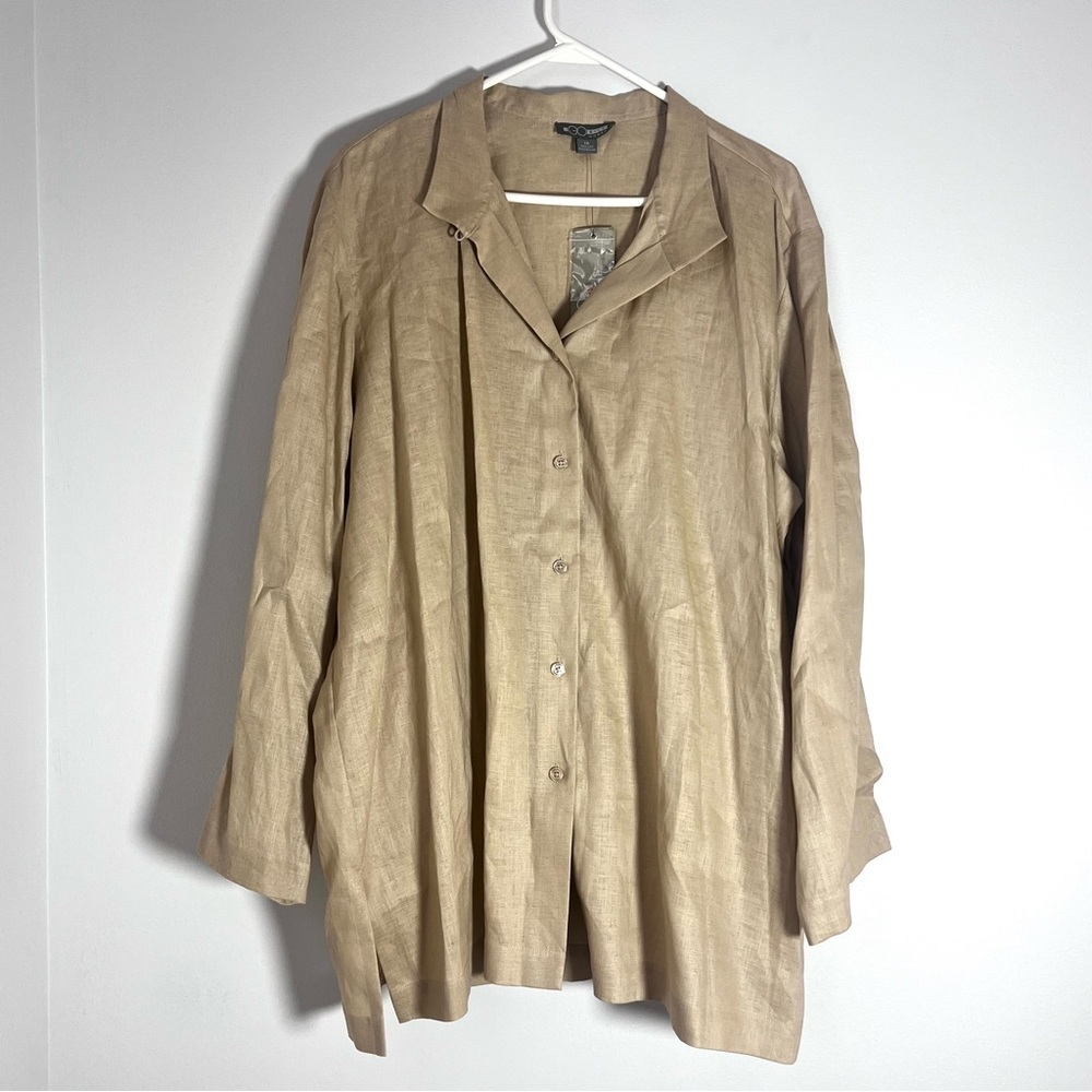 Go by Go Silk Linen Button Front Tunic Beige 1X NWT